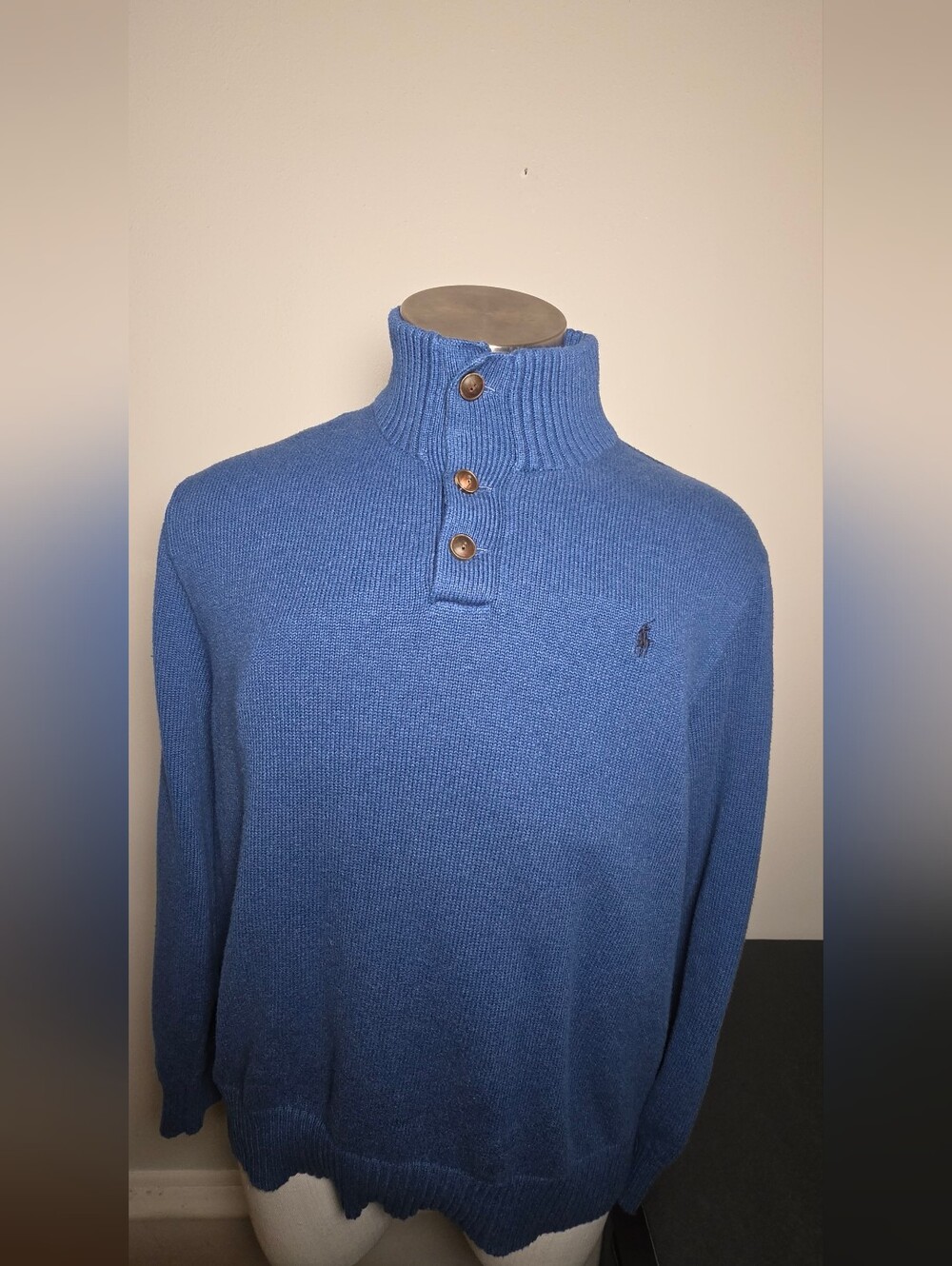 Polo by Ralph Lauren Blue Quarter-Button Mock Neck Sweater